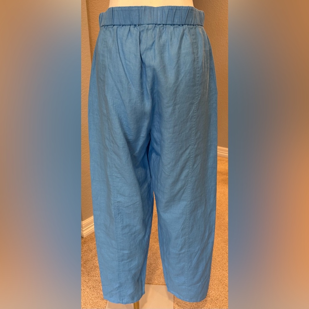 Eileen Fisher Sky Blue 100% Organic Linen Lantern Pant w/ Pockets - Picture 5 of 13